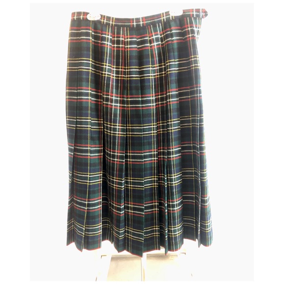 Vintage Brooks Brothers Pleated Plaid Wool Midi Skirt Size 10/12 Made in USA - Picture 1 of 7